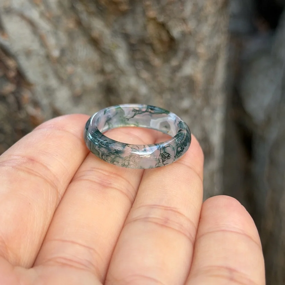 Size‎ 10 translucent green moss agate band ring 0713